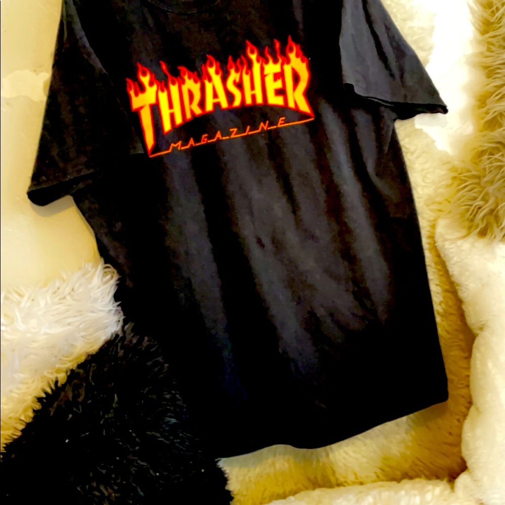 Mens size XL Thrasher shirt, black with the works in flames.